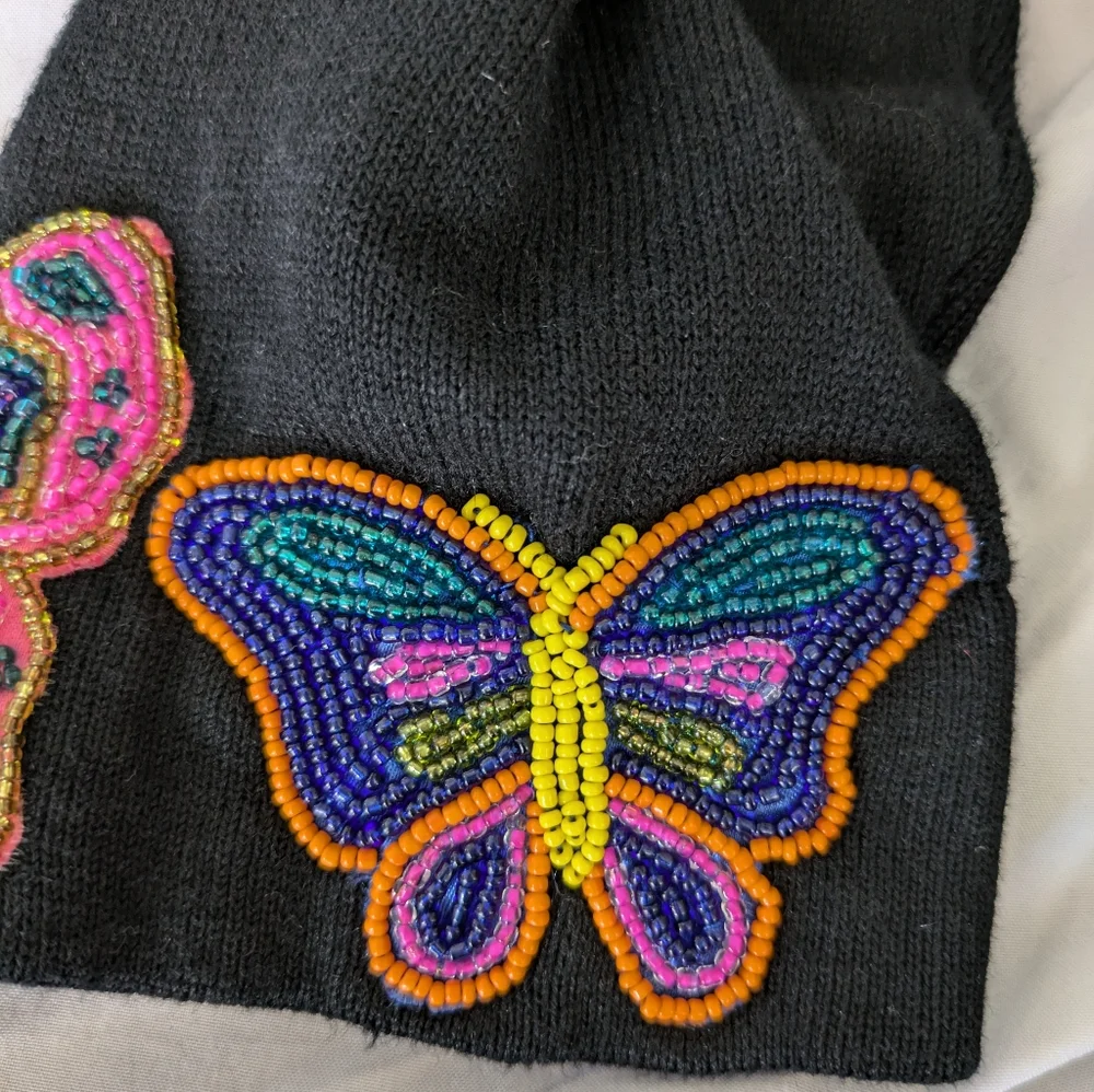 Vintage Belle Pointe Beaded Butterfly Sweater Size Medium Black 3/4 Sleeve‎